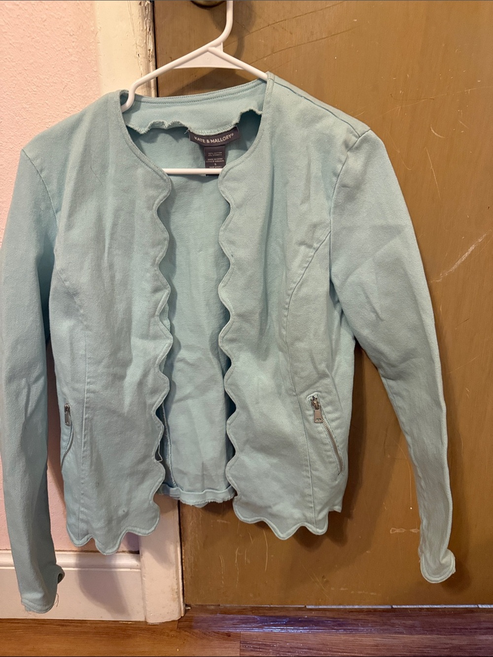 Kate & Mallory Pastel Aqua Scalloped Open-Front Jacket